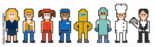 Pixel career characters design set.Vector illustration.
