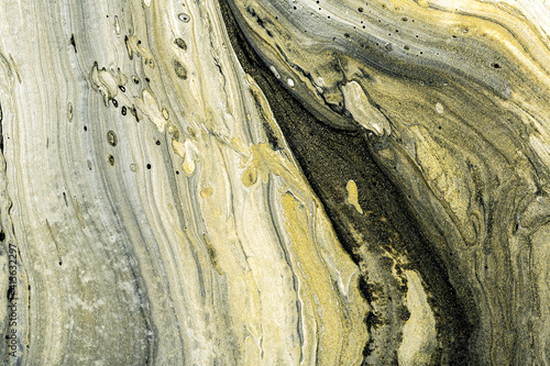 Acrylic Fluid Art. Abstract stone background or texture. Liquid black, white and gold marble textures