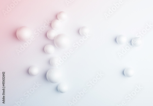 Abstract spheres background on white paper background. Soft light study with white background. Pastel color