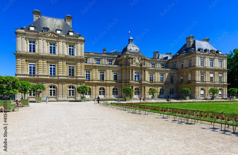 Jardin du Luxembourg (Luxembourg Garden) in Paris, France. Architecture and landmarks of Paris. Postcard of Paris