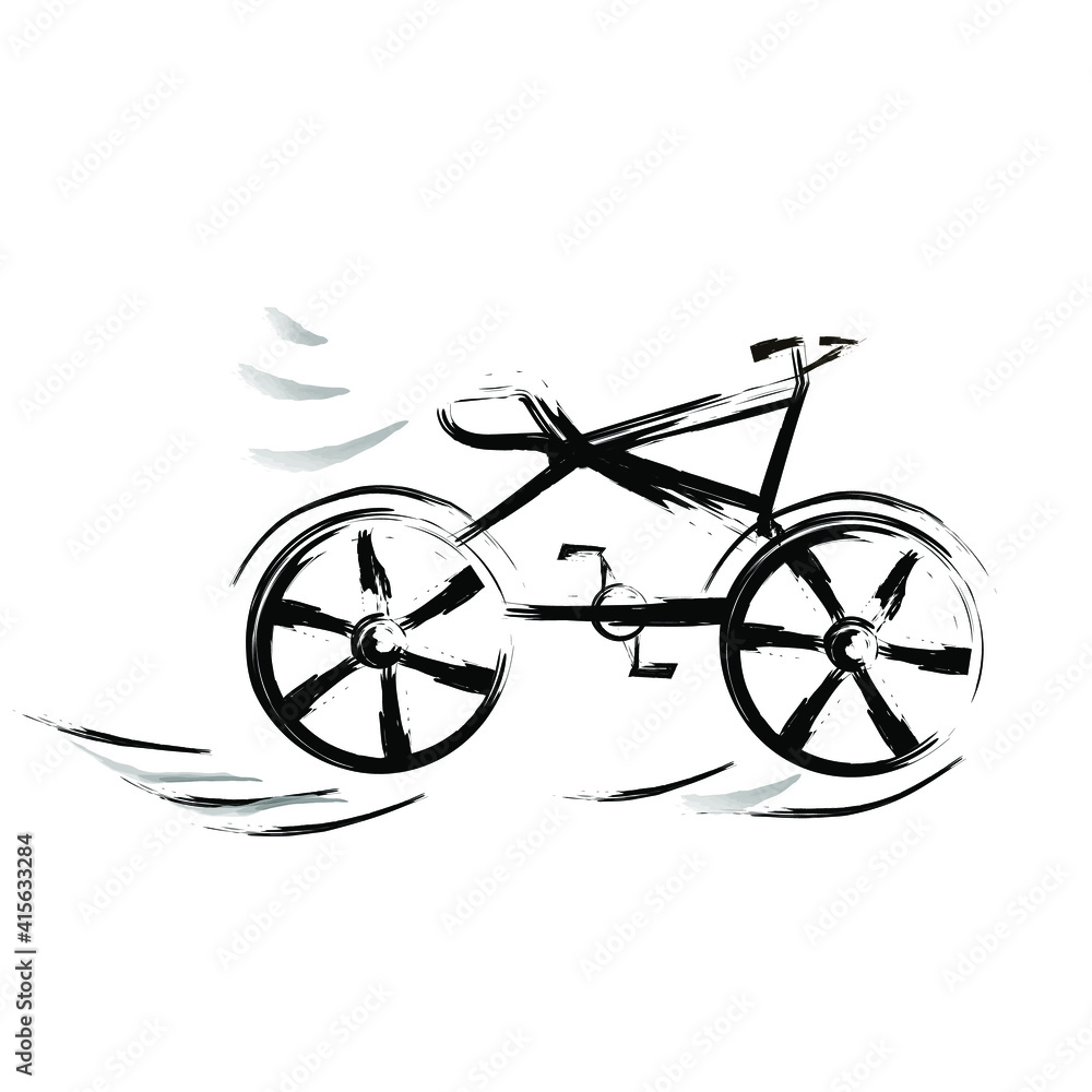 Fototapeta premium Bicycle drawn in vector using brushes. A means of transportation around the city, travel, sports and a healthy lifestyle. Illustration for magazines, books, website design and bike shops. Isolated.
