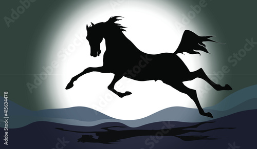 the silhouette of a galloping horse isolated against the background of a night star