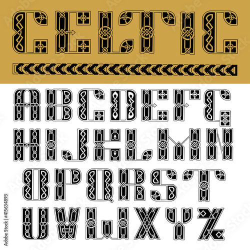 Author s stylish celtic font with patterns. Celtic knot.