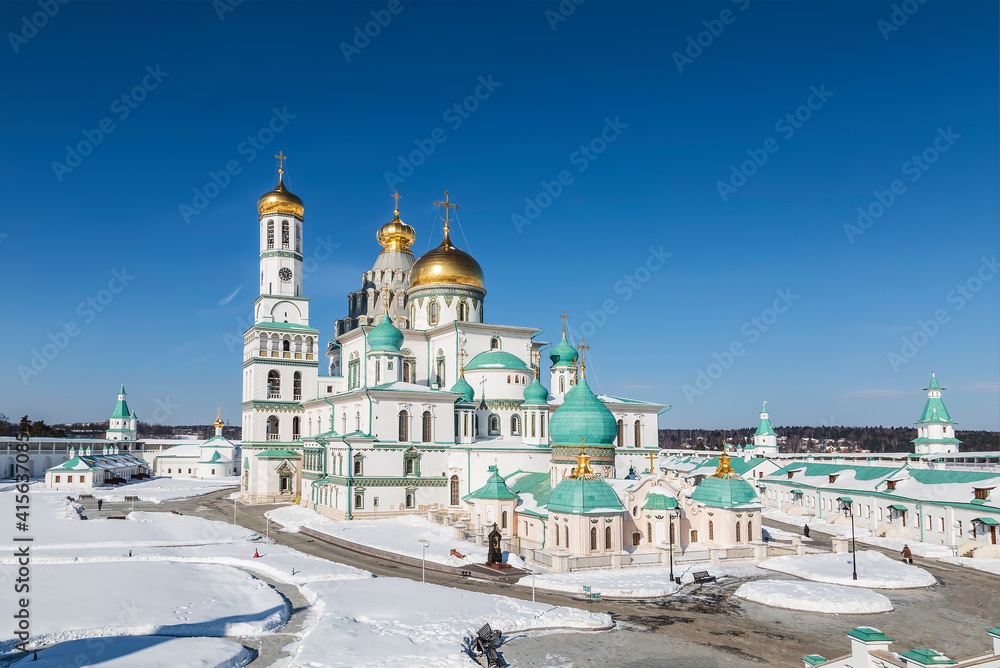 Panorama of the Voskresensky New Jerusalem stauropegial monastery in town Istra, Moscow region. Russia