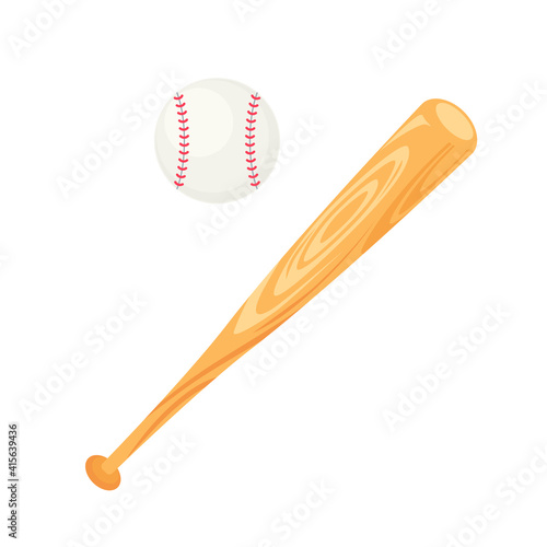 Baseball bat and ball in flat style