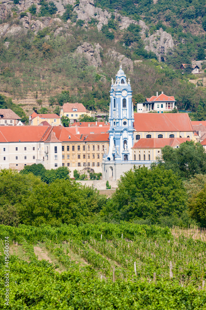 Village of Durnstein with vineyards, Wachau Valley, Austria