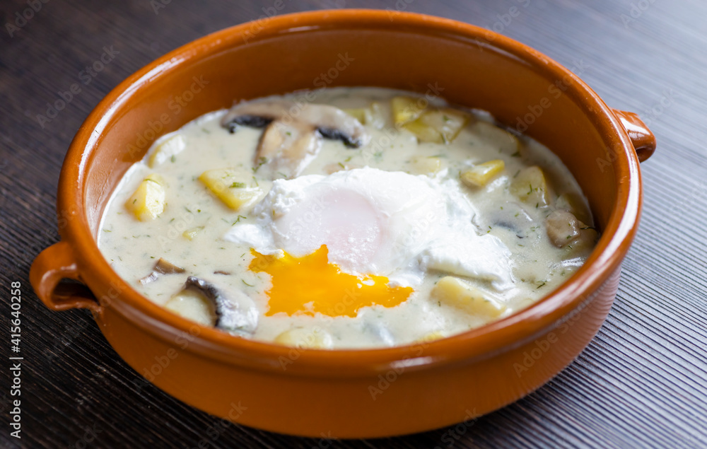 dill soup with poached egg
