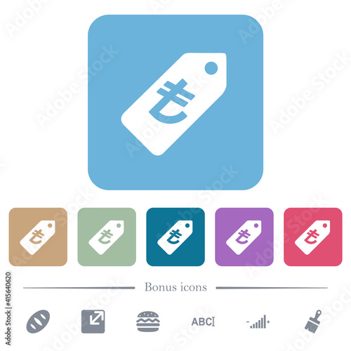 Turkish Lira price label flat icons on color rounded square backgrounds