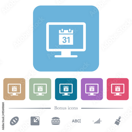 Online calendar flat icons on color rounded square backgrounds © botond1977