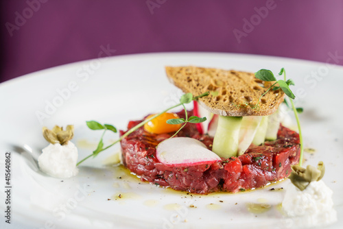 beef tartar with egg