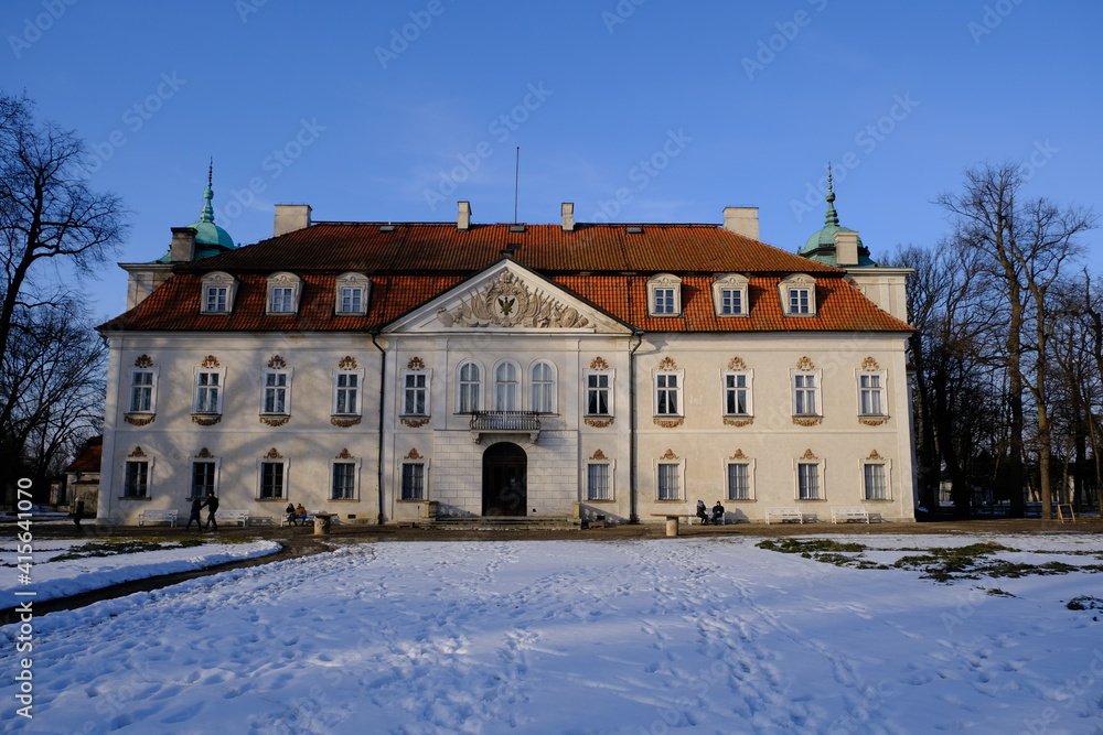 Palace in the park in Nieborow. Mazovian Voivodeship, Poland, during winter