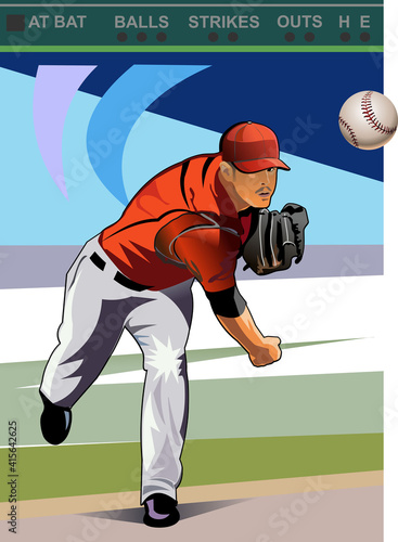 Baseball pitcher throws ball.