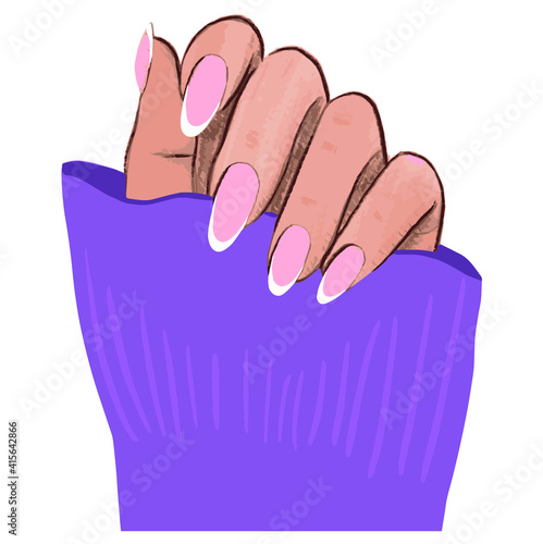 Fashion french manicure on woman hand. Vector illustration