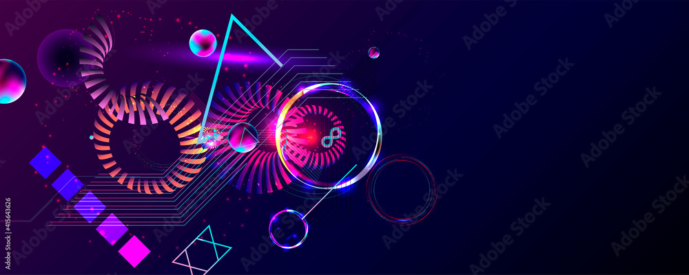 Dark retro futuristic art neon abstraction background cosmos new art 3d starry sky glowing galaxy and planets blue circles Dark retro futuristic art neon abstraction background cosmos new art 3d starry sky glowing galaxy and planets blue circles