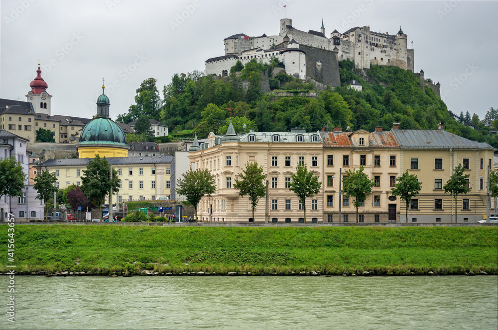 Hohensalzburg fortress and River Salzach, Salzburg Austria