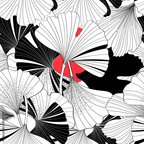 Beautiful graphic patterns are seamless with ginkgo leaf