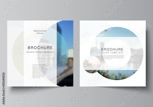 Vector layout of two square format covers templates for brochure, flyer, magazine, cover design, book design, brochure cover. Background template with rounds, circles for IT, technology. Minimal style