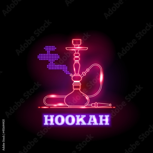 Vector hookah neon signs on black background