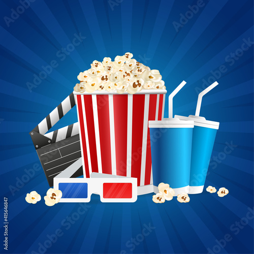 Movie time, great design for any purposes. Realistic cinema movie poster template. 3d banner background.