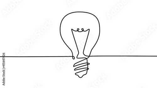 Dessin d'une ligne continue unique décrivant le contour d'une ampoule. Rendu 3D
