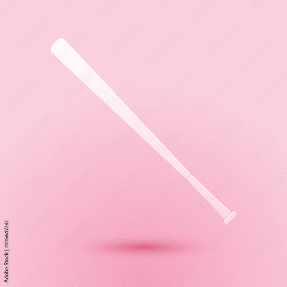 Paper cut Baseball bat icon isolated on pink background. Paper art style. Vector. Paper cut Baseball bat icon isolated on pink background. Paper art style. Vector.