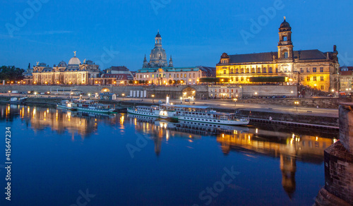 Dresden at night / reflection of the old town on the Elbe