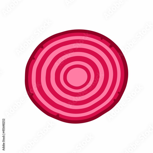 Round slice of beet isolated on white background. Vector illustration in cartoon flat style.