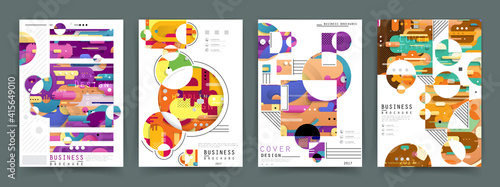 Covers templates set with graphic geometric elements. Applicable for brochures, posters, covers and banners. Vector illustrations.