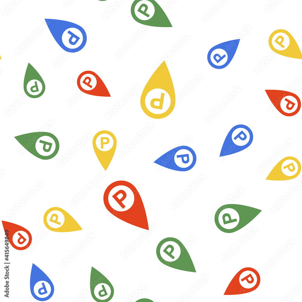 Color Map pointer with car parking icon isolated seamless pattern on white background. Vector. Color Map pointer with car parking icon isolated seamless pattern on white background. Vector.