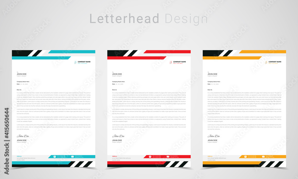 Letterhead Design. Modern  yellow, blue and red company letterhead template design for your business in minimalist style Vector