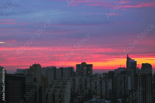 Beautiful sunset light in a big city