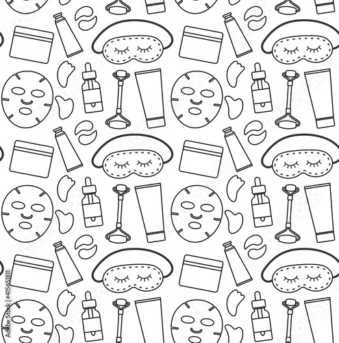Vector seamless pattern of flat cosmetic isolated on white background