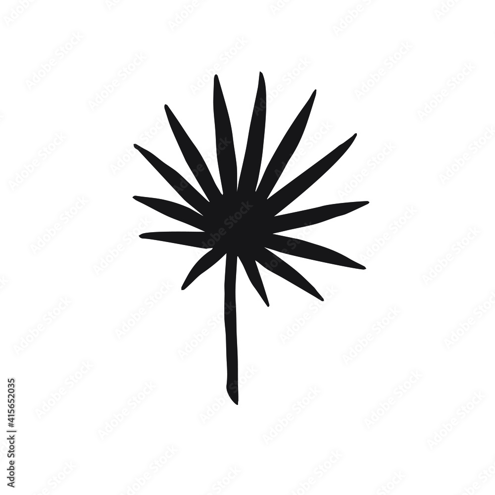 Vector hand drawn palm leaf silhouette isolated on white background