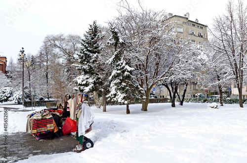  Winter scene with street sale of traditional gifts near Alexander Nevski Square, Sofia, Bulgaria    