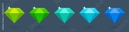 Flat diamonds collection. Colorful gemstone. Vector illustration.