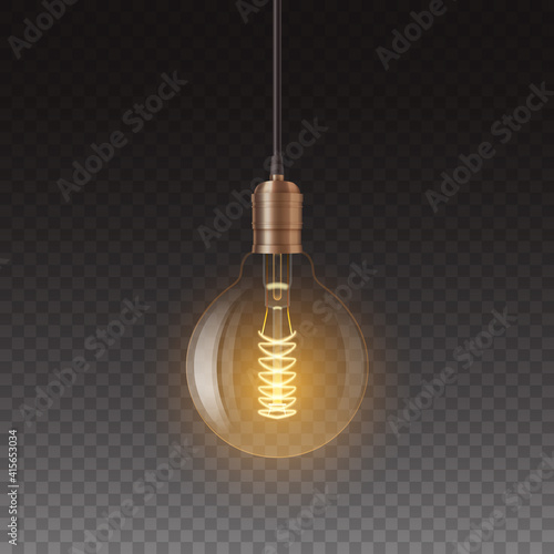 Slika na platnu Realistic glowing lamp hanging on the wire