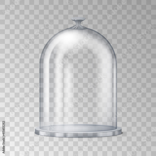 Cake stand with spherical glass cover dome isolated on transparent background