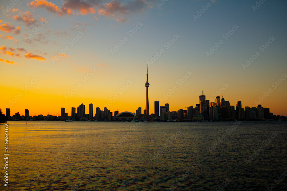 Toronto city skyline, Ontario, Canada during sunset.