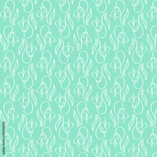 white snowdrops on a turquoise background.  delicate wallpaper