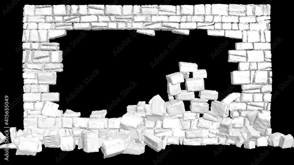 Wall explosion, destruction. 3D animation. Stonewall collapse, wall ...