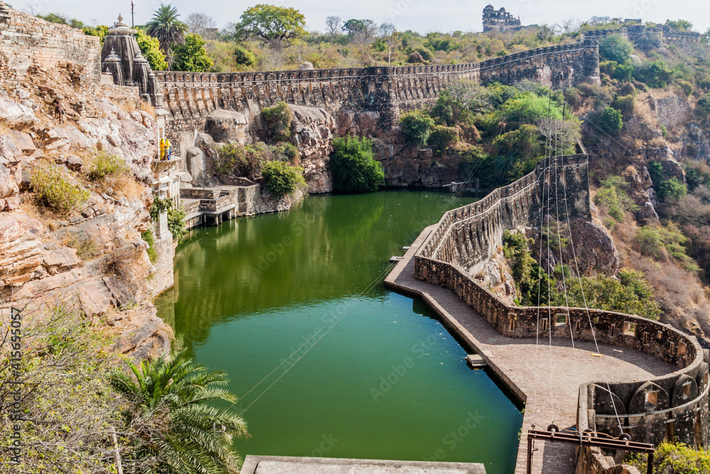 Gaumukh reservoir at Chittor Fort in Chittorgarh, Rajasthan state, India