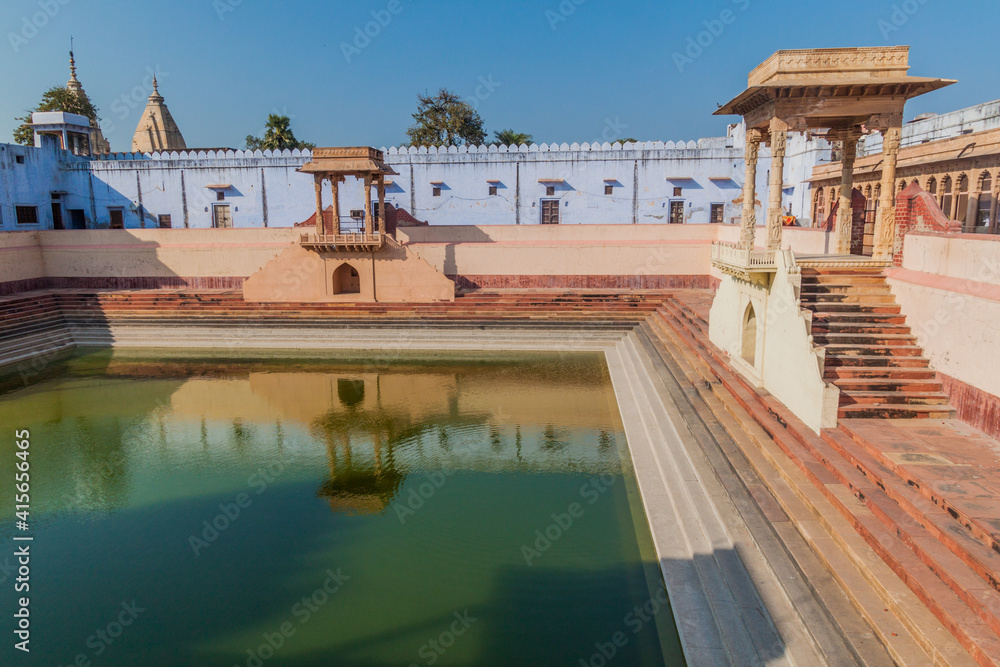 Pond at Rangaji temple in Vrindavan, Uttar Pradesh state, India