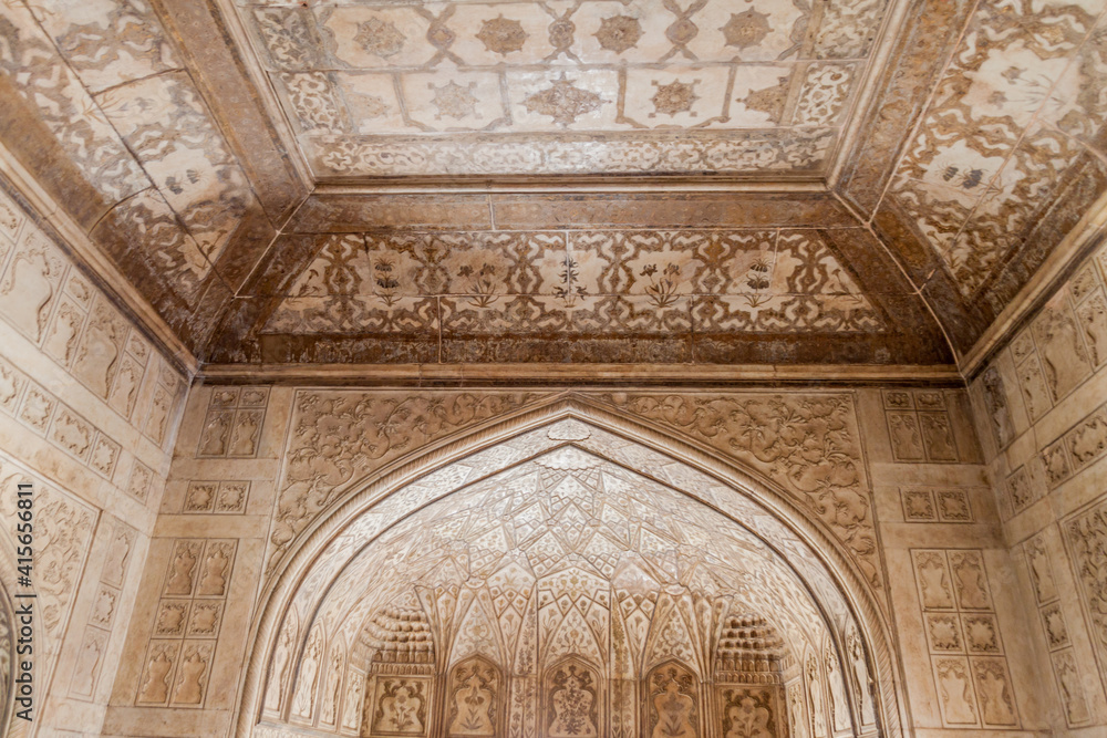 AGRA, INDIA - FEBRUARY 20, 2017: Interior of Khas Mahal at Agra Fort, Uttar Pradesh state, India