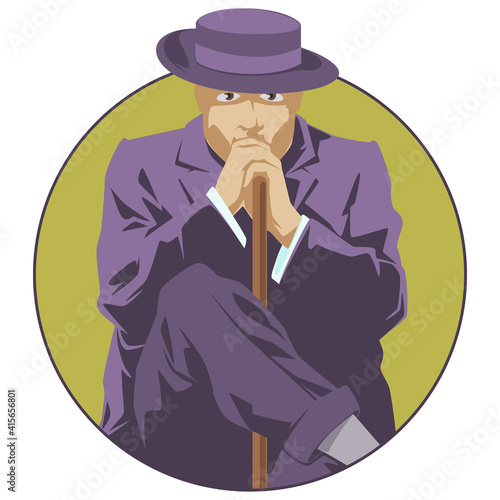 Pensive man in hat. Sad male. Illustration for internet and mobile website.