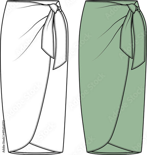 Skirt fashion technical drawings, flat sketch template, vector