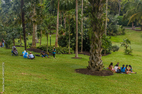 SINGAPORE, SINGAPORE - MARCH 11, 2018: People having a picnic in Singapore Botanic Gardens.