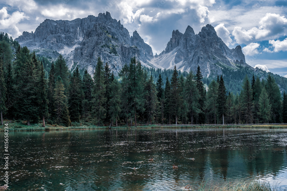 Mountain lake in the Dolomites, South Tyrol in Italy.