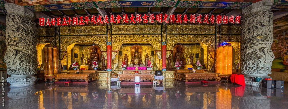 PENANG, MALAYSIA - MARCH 21, 2018: Interior of Kek Lok Si  Buddhist temple in Penang, Malaysia