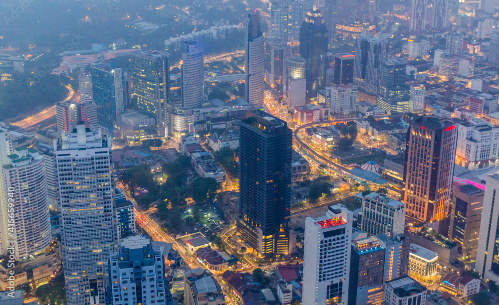 Fototapeta Night aerial view of Kuala Lumpur, Malaysia