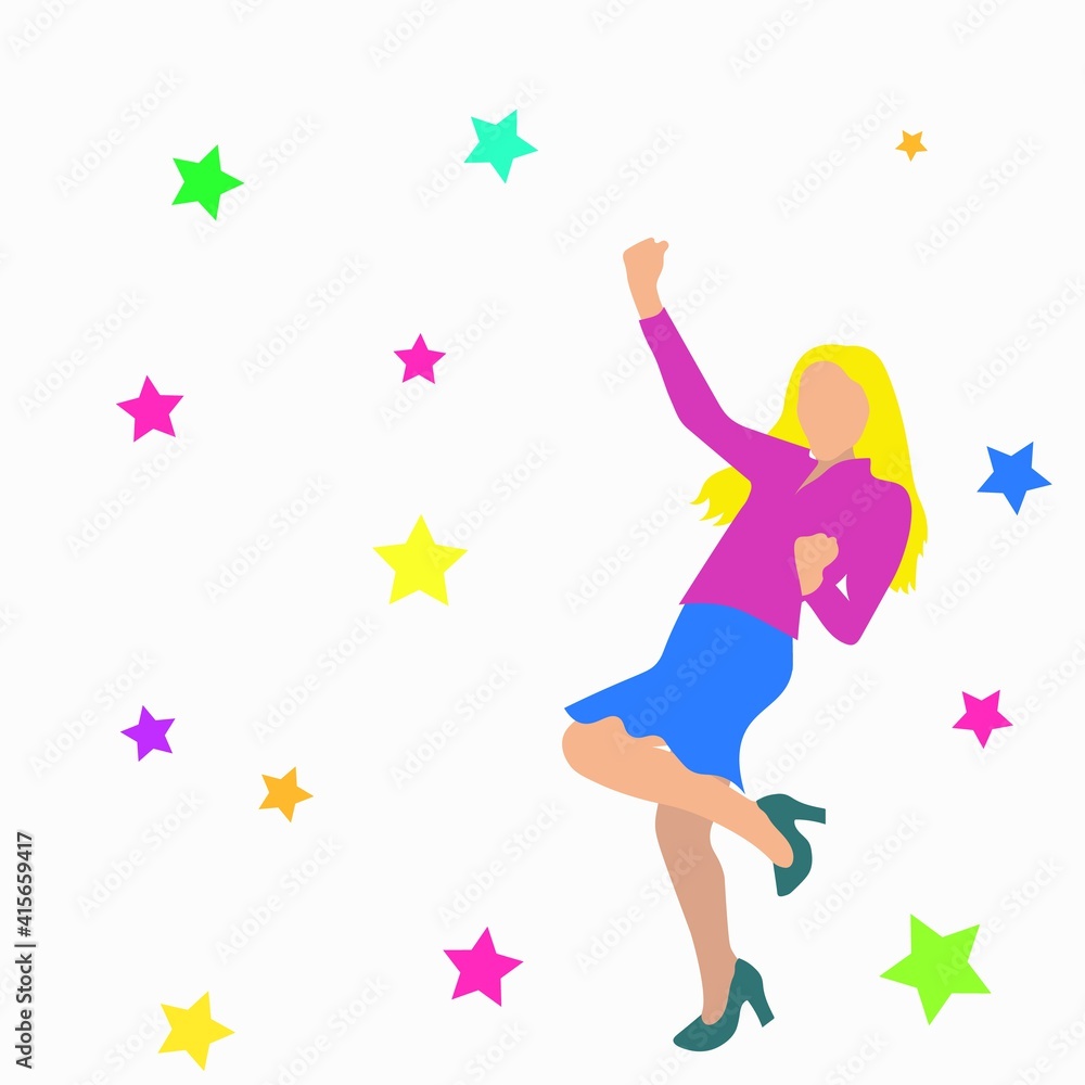 dancing girl. The image of the dance. A young woman enjoys dancing. Vector illustration in the form of a flat cartoon dancing girl. The image of the dance. A young woman enjoys dancing. Vector illustration in the form of a flat cartoon